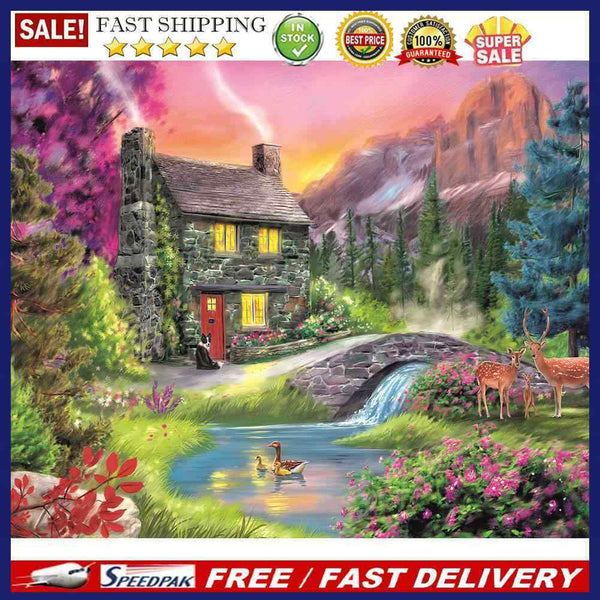 Woods Hut Deer Oil Paint By Numbers DIY Canvas Wall Art Picture Craft Home Decor
