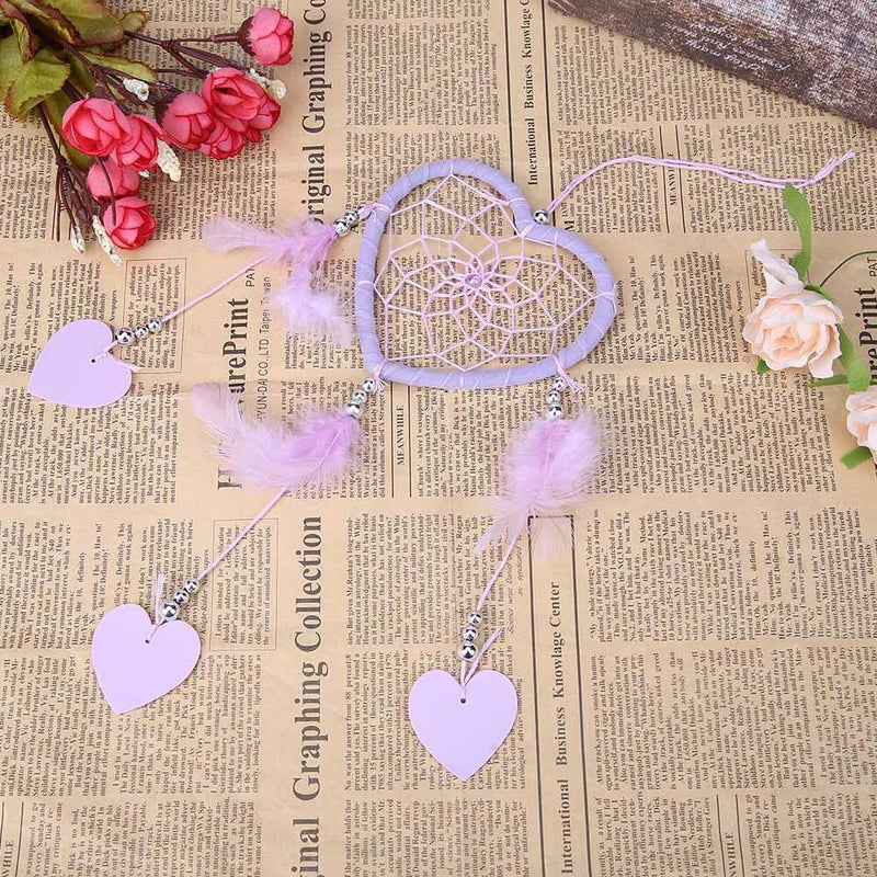 DIY Feathers Peach Heart Dreamcatcher Handmade Dream Catcher Net(Purple) Newly