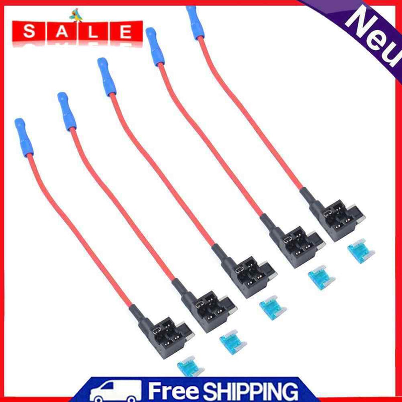 5pcs 15A Micro Car Fuse+ Add-a-Circuit Fuse Tap Adapter Mini Size Fuse Holder