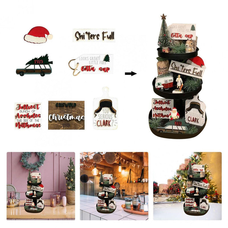 Farmhouse Tiered Tray Decor Set Wooden Rustic Mini Signs Decorations for Kitchen