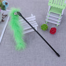 Pet Teaser Feathers Bell Stick Cats Catcher Interactive Wand Toys (Green)