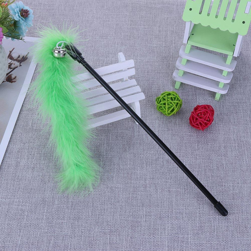 Pet Teaser Feathers Bell Stick Cats Catcher Interactive Wand Toys (Green)