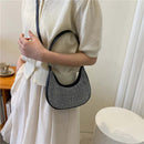 Crescent Shiny Diamond Women Shoulder Bag Leather Underarm Chain Handbags Clutch