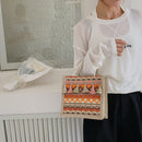 Women Linen Shoulder Bag Retro Ethnic Large Tassels Tote Handbag (Orange)