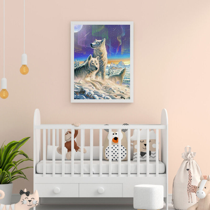Diamond Painting 5D Full Round Drill Mosaic DIY Wolf in Snow Wall Decoration Kit