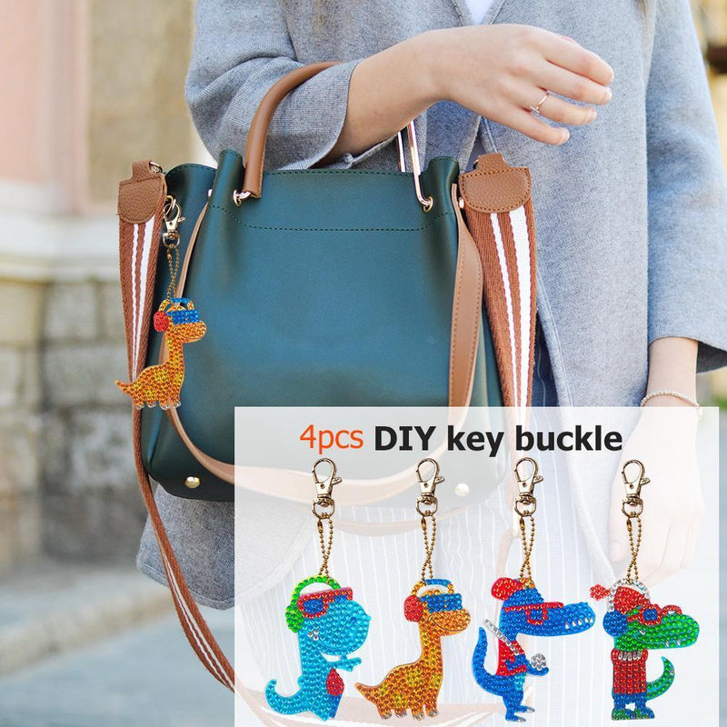 4pcs DIY Full Drill Special Shaped Diamond Painting Animals Bag Keychains Newly