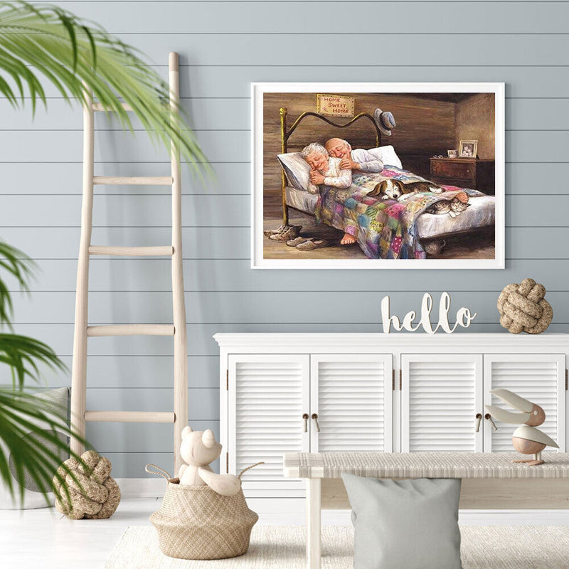 5D DIY Diamond Drawing Elderly Couple Resting Kits Full Square Drill Wall Decor