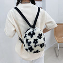 Fashion Women Flowers Printing Backpack Casual Students Plush Mini Rucksacks