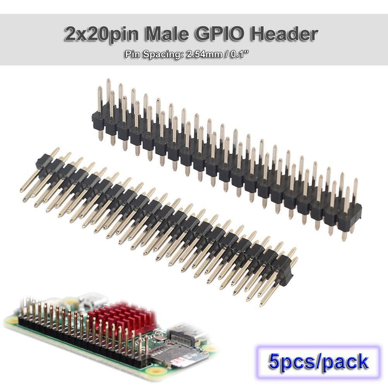 5pcs Dual Male Header 2.54mm 2x20pin Strips for Raspberry Pi Zero GPIO