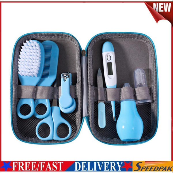 8pcs Newborn Care Kit Nail Thermometer Grooming Clipper Scissors (Blue) #F