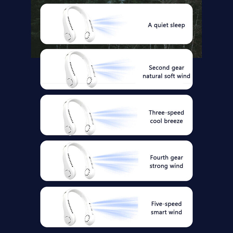 Bladeless Hanging Neck Fan Portable Mini Leafless Fans (White with Display)