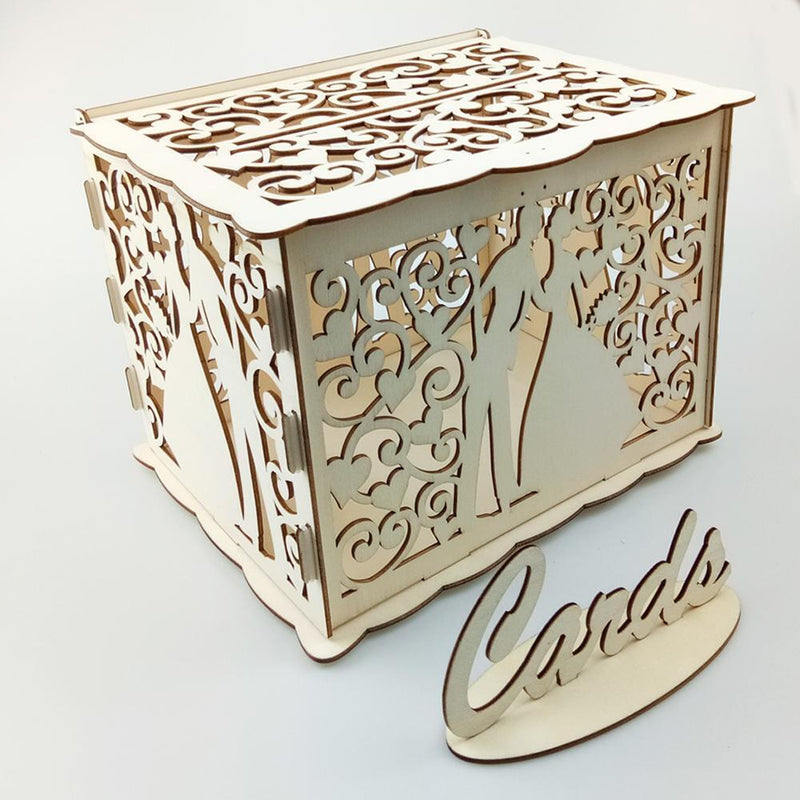 Wooden DIY Hollowed Wedding Cards Storage Box Invitation Letter Holder Contai