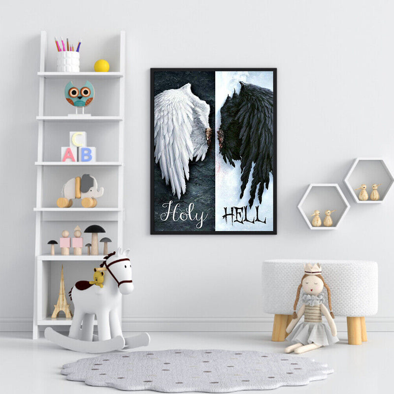 Canvas Paint By Numbers Black White Angel Wings Oil Hand Painted Home Art