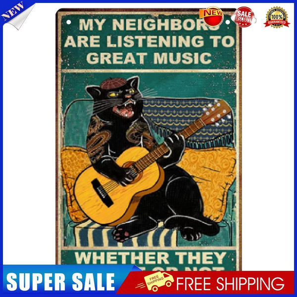 Metal Signs Black Cat Playing Guitar Iron Painting Plaque Poster 20x30cm