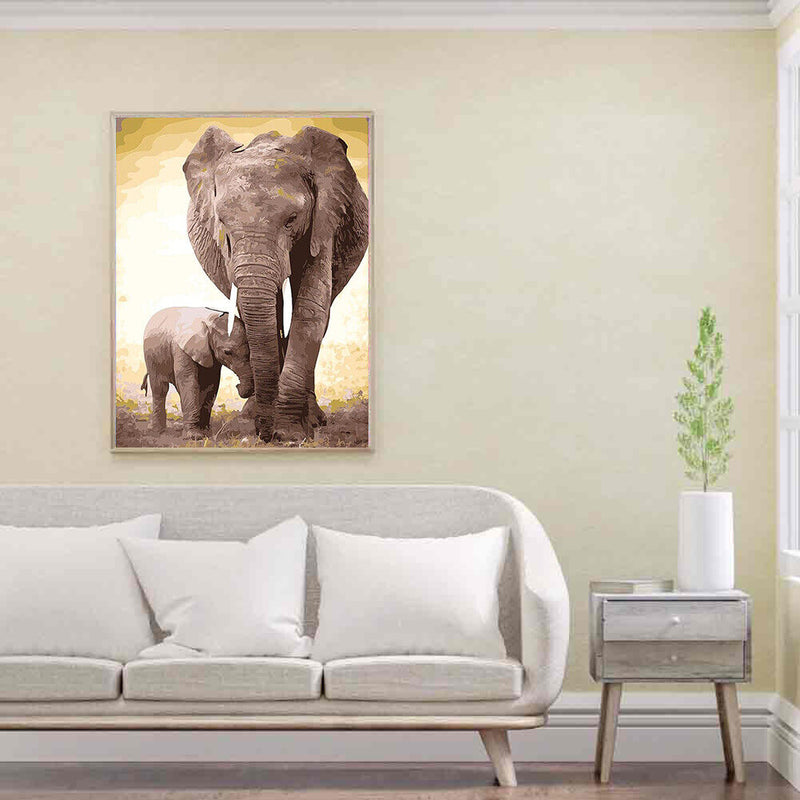 Home Elephant Oil Canvas Pictures DIY Hand Painted Paint By Numbers Kit Craft