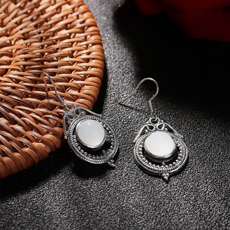 Ear Studs Amethyst Dangle Moonstone Earrings Openwork Pattern Moonlight