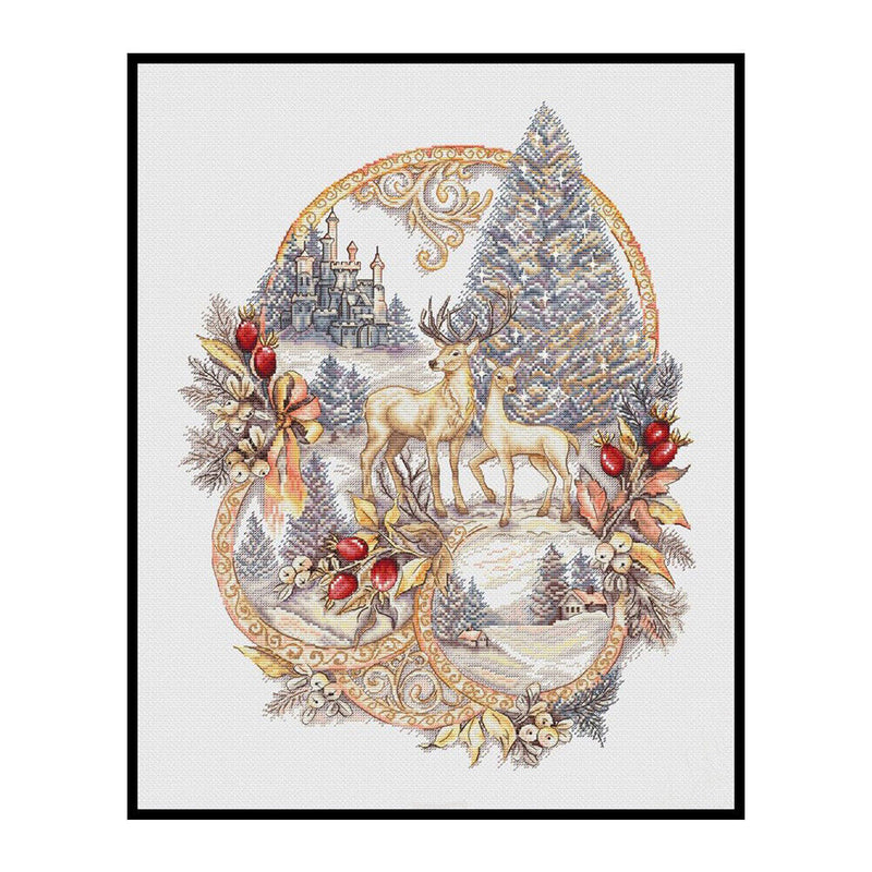 Partial Cross Stitch 11CT DIY Christmas Reindeer Printed Embroidery Kit Handmade