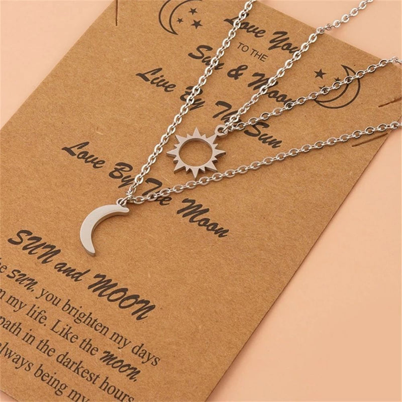 Women Men Couple Pendant Family Jewelry Clavicle Necklace Moon Sun Necklace
