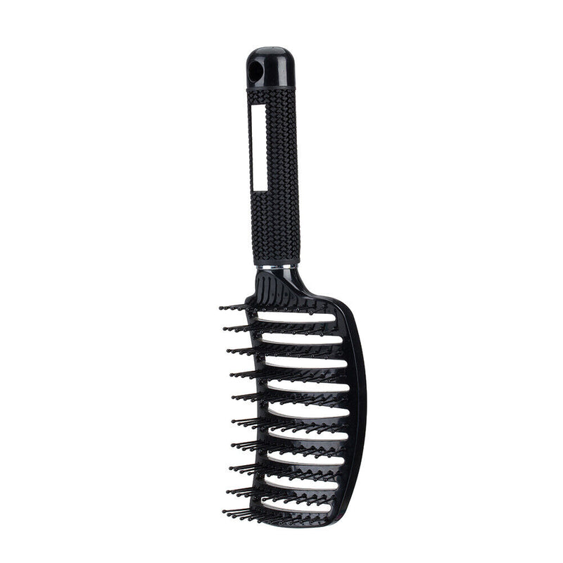 Portable Curved Ribs Scalp Massage Comb Fluffy Styling Brush (A Black) Newly