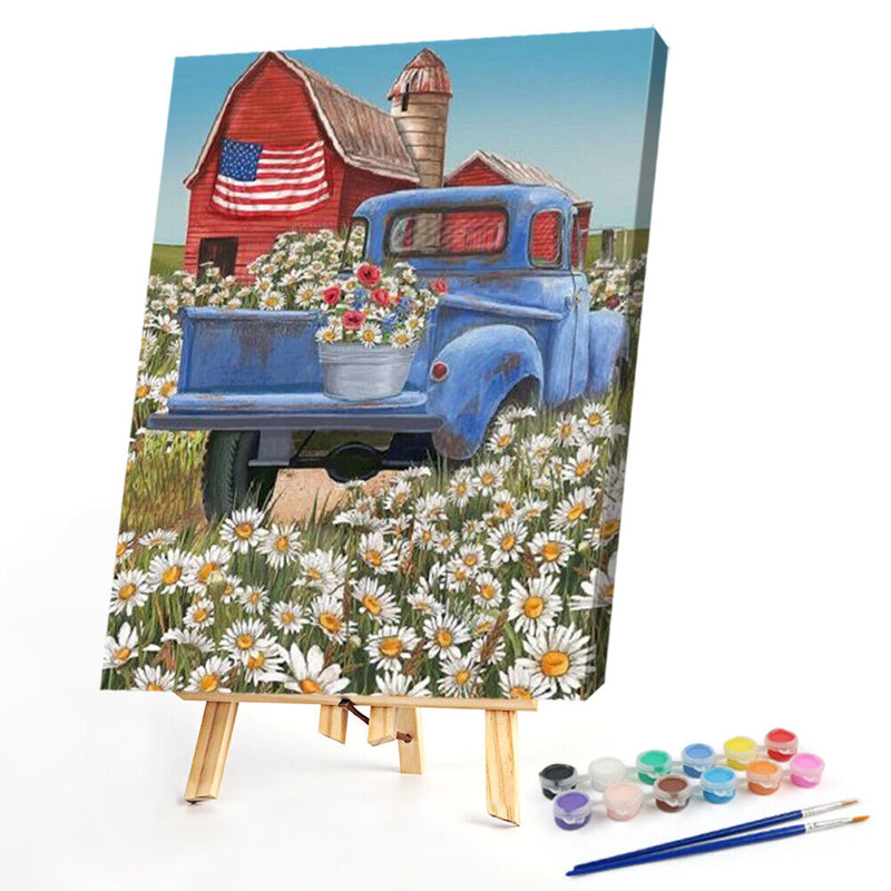 Car in Flower Oil Paint By Numbers Kits Canvas Picture DIY Wall Art Craft Color