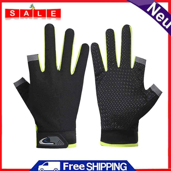 5pcs 2 Cut Finger Fishing Anti-slip Breathable Cycling Gloves (Green)
