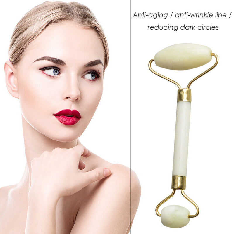 Double Heads Jade Stone Nature Face Lift Facial Massage Roller Health Skin Care