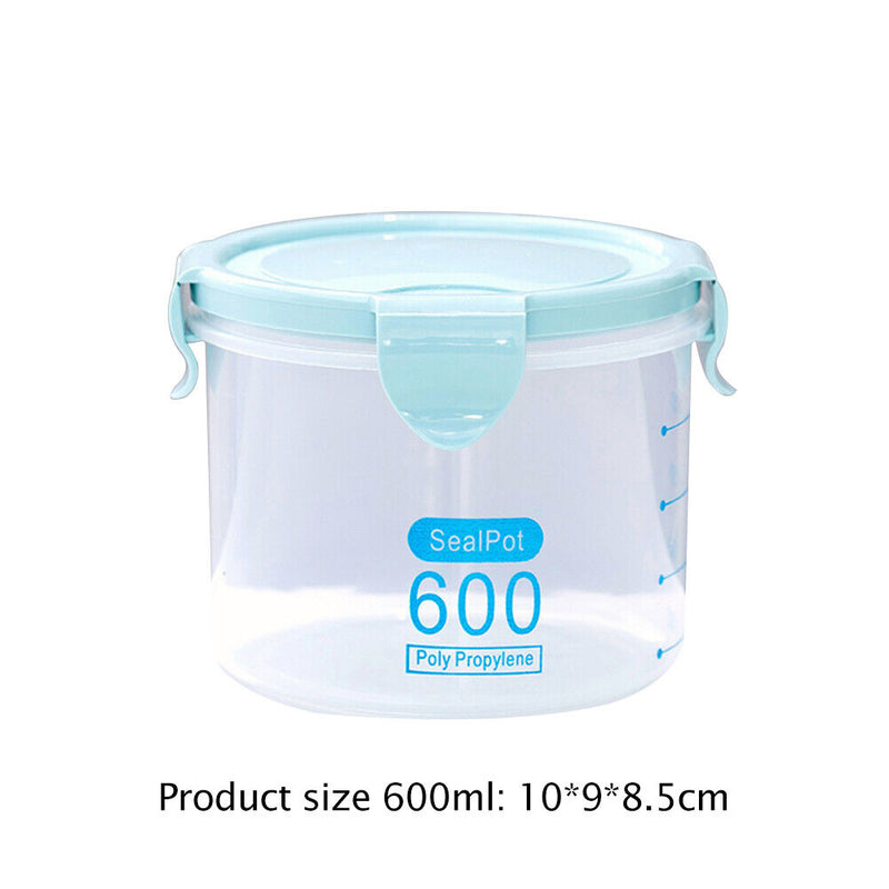 Plastic Food Buckled Jar Kitchen Clear Sealed Storage Box with Lid (600ml) Newly