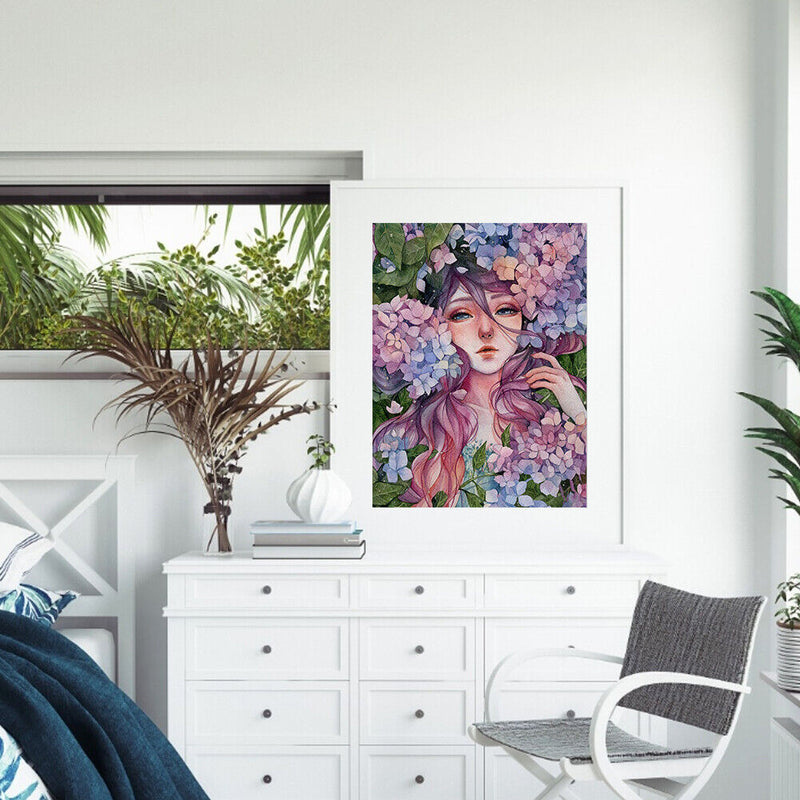 Oil Paint by Numbers Flower Girl Canvas Artwork Living Room Picture Decoratio