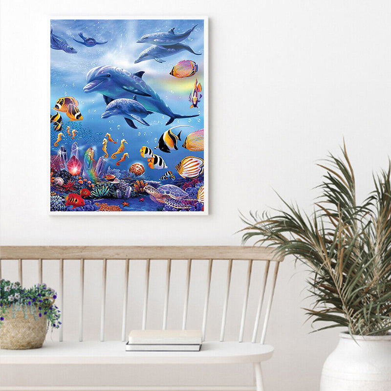 5D Diamond Painting Kit Dolphin Square Diamond Mosaic Picture Art