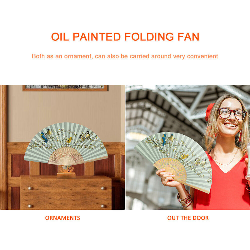 Bird Folding Fan DIY Handmade Oil Paint By Numbers Art Craft Fans