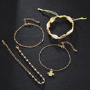 4pcs Boho Bee Shell Rhinestone Anklet Women Beach Food Chain Jewelry Gifts Newly