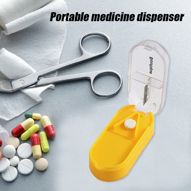 Rectangular Medicine Splitter Box Pill Dispenser Storage Case Tablets Cutter