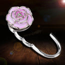 Portable Folding Table Bag Hook Hanger Holder Rose Rhinestone Decor(Pink)