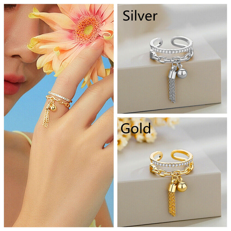 Wedding Crystal Link Chain Tassel Ring With Spike Pendant Gothic Zircon