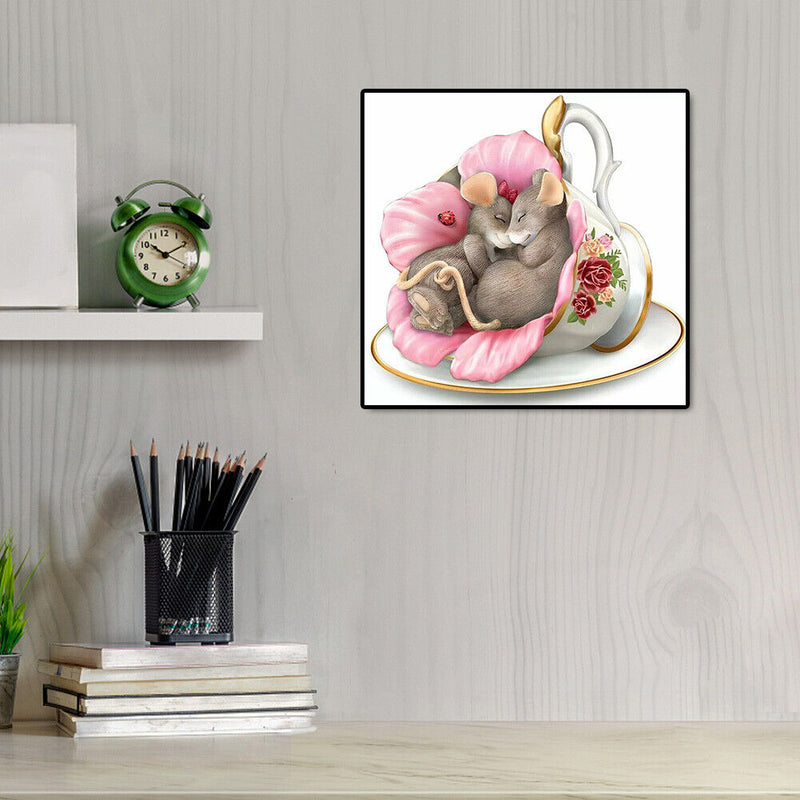 5D DIY Full Drill Diamond Painting Cup Rats Cross Stitch Needlework Home Decor