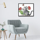 14CT Printed Partial Cross Stitch Handcraft Flower Cat Artwork Wall Decor
