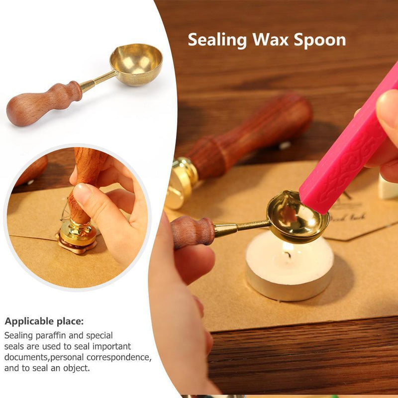 Retro Fire Wax Seal Stamp Metal Wax Stick Wood Handle Sealing Wax Spoon