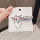 No Bend Chain Tassel Design Simple Pink Love Heart Metal Sweet Cool Hair Clip
