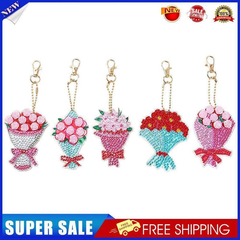 5pcs Mosaic Diamond Painting Keychain 5D DIY Rhinestone Keyring Kit (AA931)