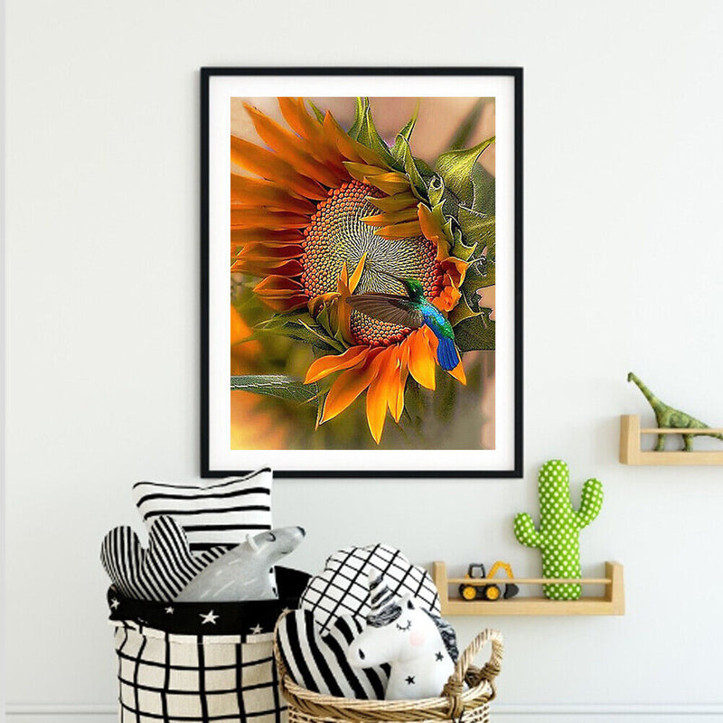 Hand Painted DIY Hummingbird Sunflower Oil Canvas Paint By Numbers Drawing
