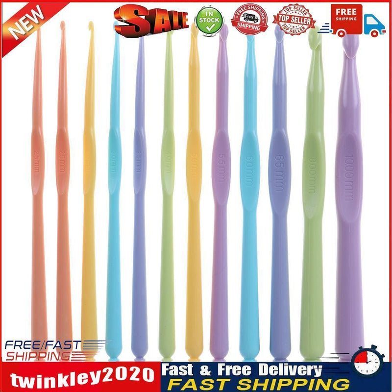 12pcs 2-10mm Plastic Crochet Hooks Kit Knitting Needles Craft Weave Tools Newly