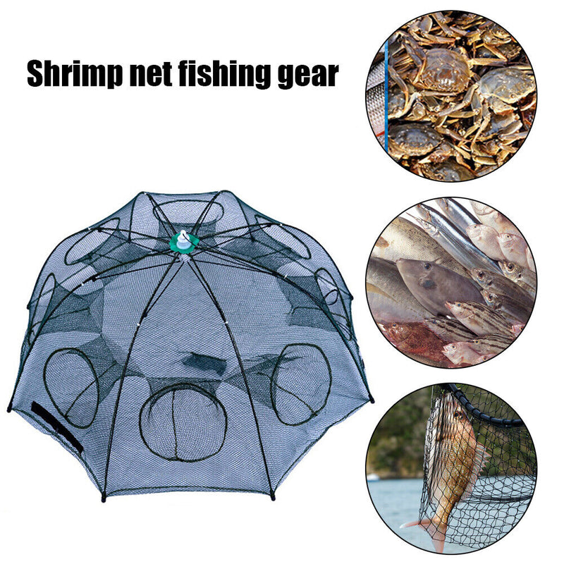 6/8 Holes Fishing Net Shrimp Cage Nylon Foldable Fish Cast Trap (8 Holes) Newly