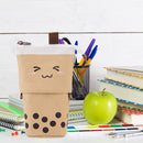 Retractable Milk Tea Pencil Case Stationery Storage Pen Holder (Brown) Newly