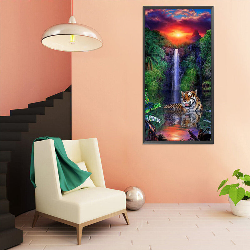 5D Diamond Painting Sunset Tiger Full Round Drill Rhinestone DIY Home Decoration