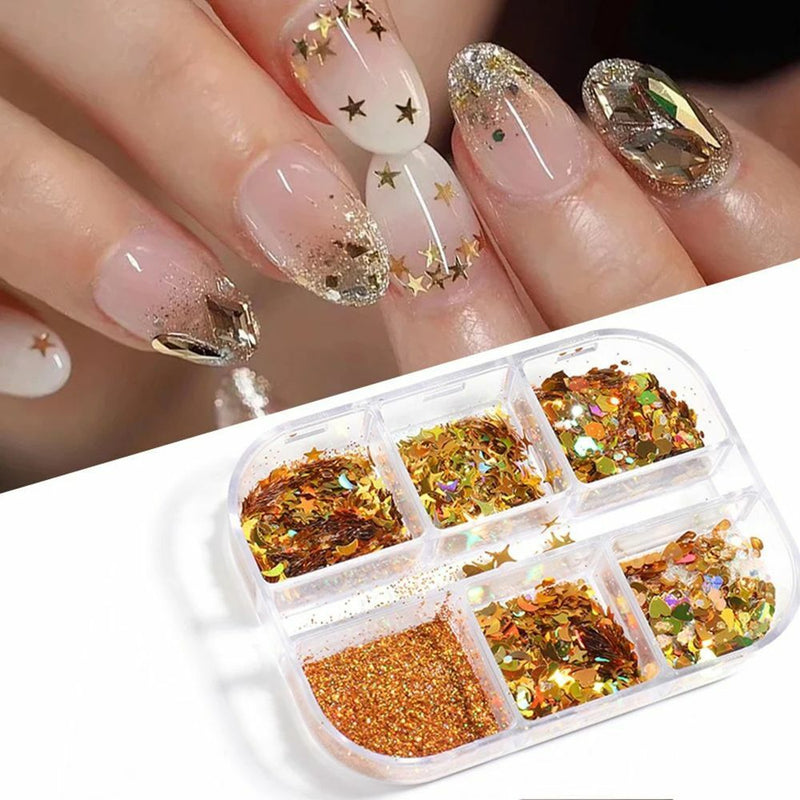 DIY Holographic Chunky Hexagon Nail Sequins Star Moon Summer Glitter Flakes