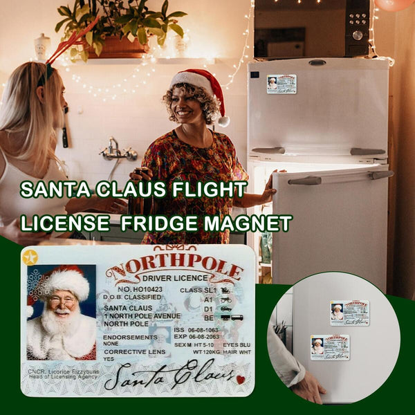 Flight License Santa Claus Christmas Driving Licence Gifts Eve Fridge Magnet#