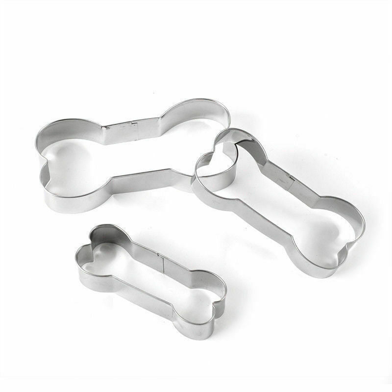 3Pcs Dog Bone Biscuit Fondant Pastry Baking Molds Stainless Steel Cookie Cutters