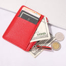 Women Retro Leather Coin Purse Zipper Litchi Pattern Men Card Holder (Red)