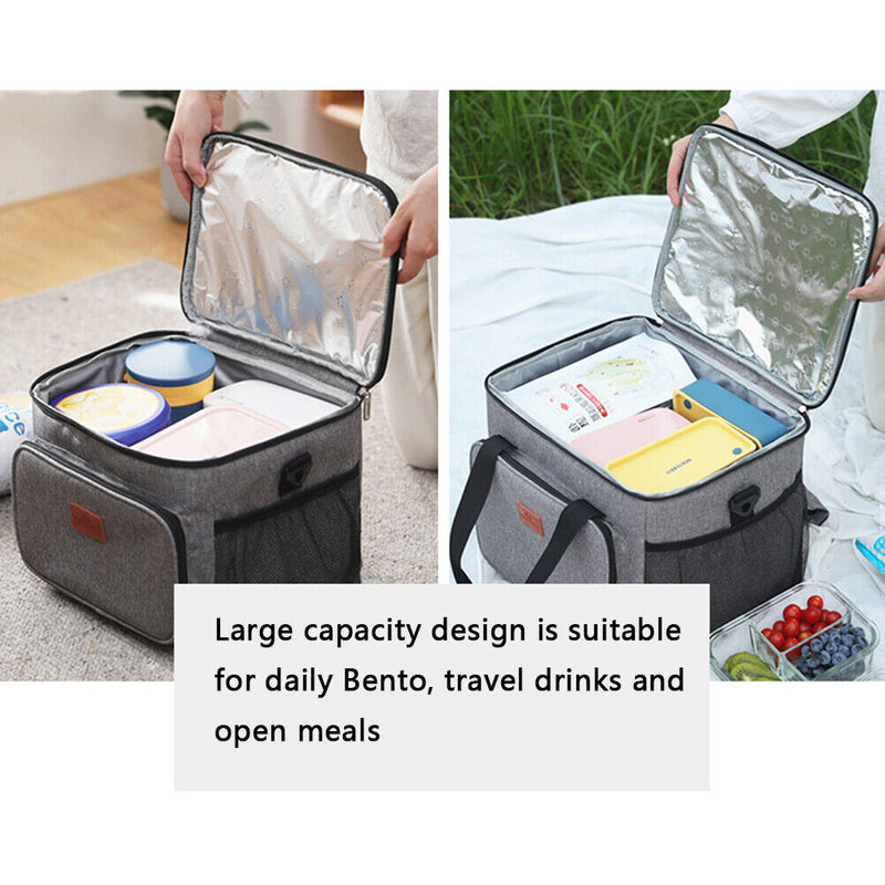Oxford Cloth Lunch Bag Zipper Waterproof Thermal Tote Handbag (Grey S) Newly