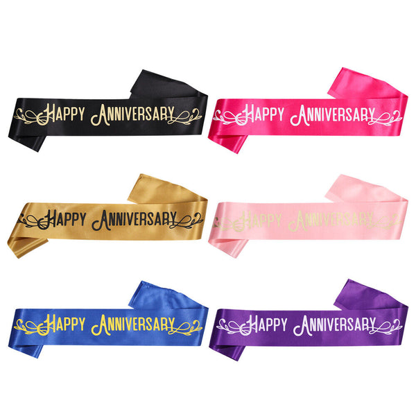 Decors Happy Anniversary Satin Sash Shoulder Strap Anniversary Celebration